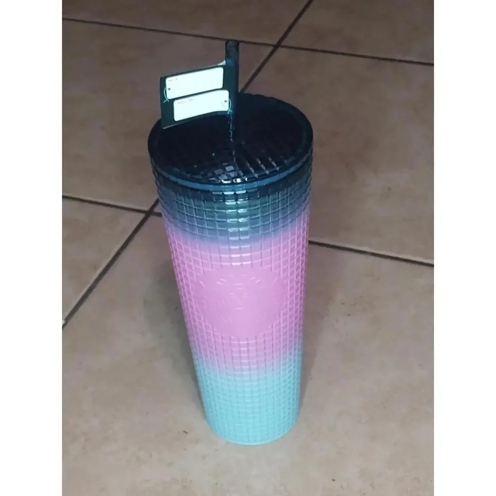 Starbuck Tri Color Valentine Turquoise mauve Sea green acrylic Cup Tumbler 24 Oz